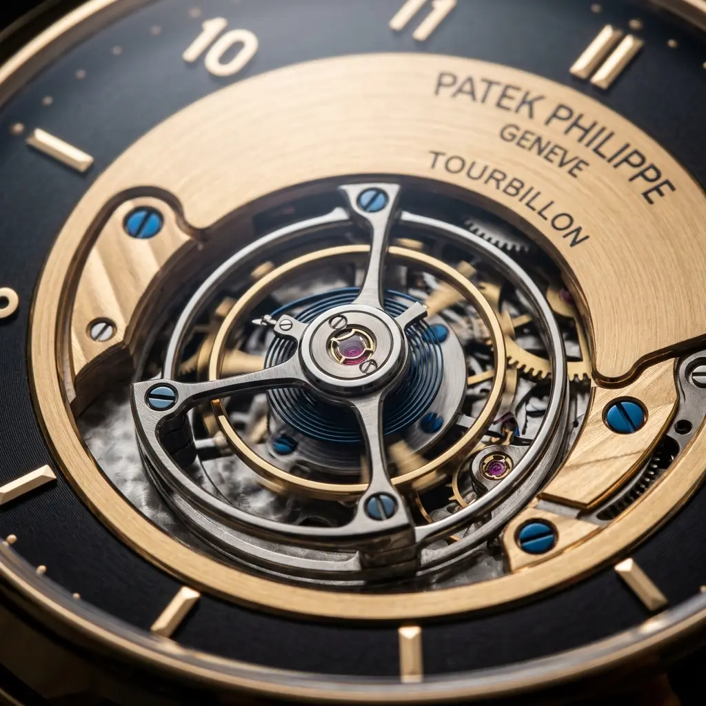 Cage tournante d’un tourbillon visible au cadran.